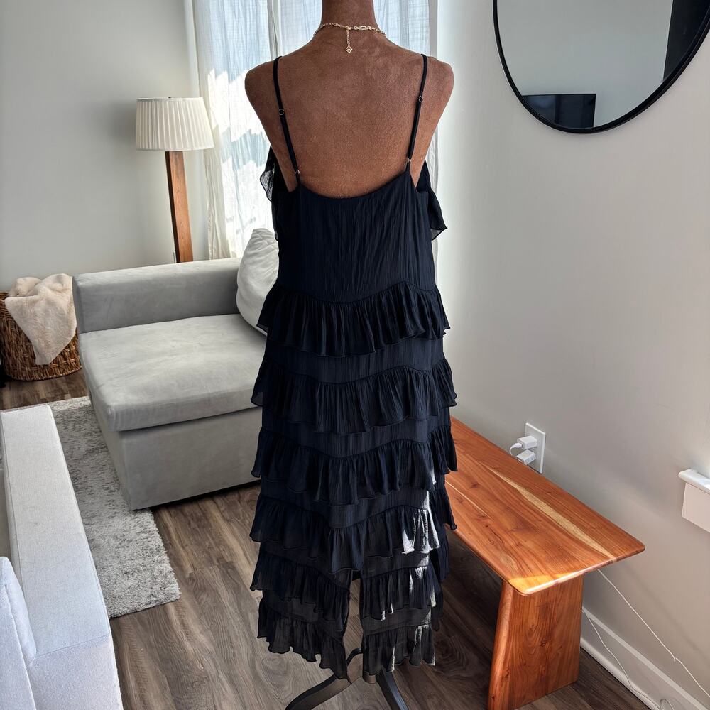 Mink Pink Black Tiered Ruffle Maxi Dress Summer Wedding Guest Sundress Medium - Picture 4 of 8